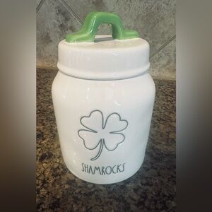 Rae Dunn White and Green Shamrocks Canister